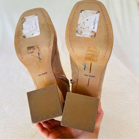 70’s Style DOLCE VITA TAN SUEDE CHUNKY HEEL PLATFORM FITTED ANKLE BOOTS SIZE 9 - Picture 10 of 11